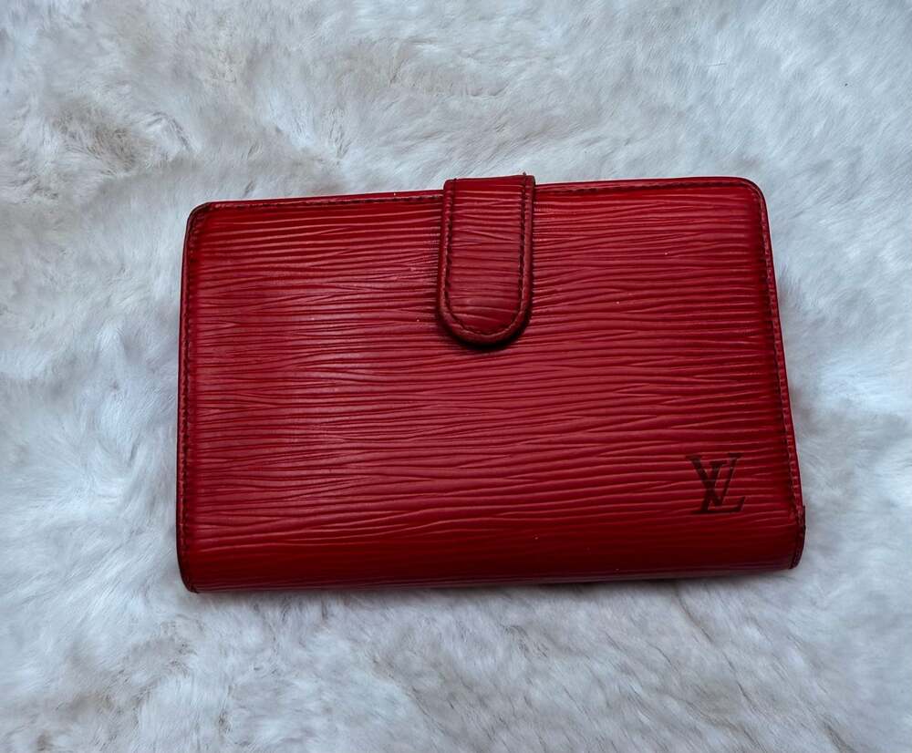 Authentic Louis Vuitton Castillan Red Epi Leather French Purse Wallet